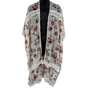 Torrid Floral Sheer Kimono Wrap Crochet Cover Up One Size Plus Short Sleeve New